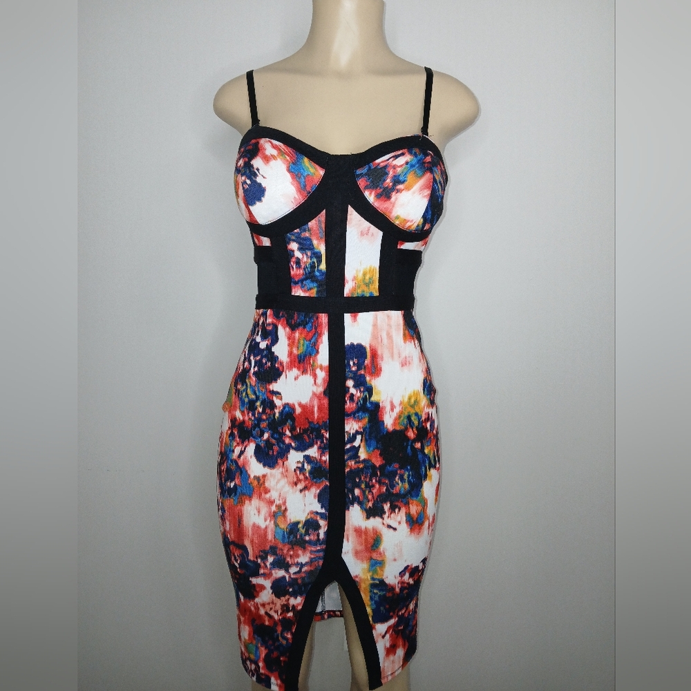 Material Girl Red and Blue Dress with Vibrant Floral Design